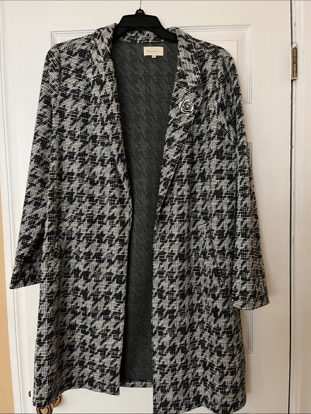 Black & White Houndstooth Open Trench Coat